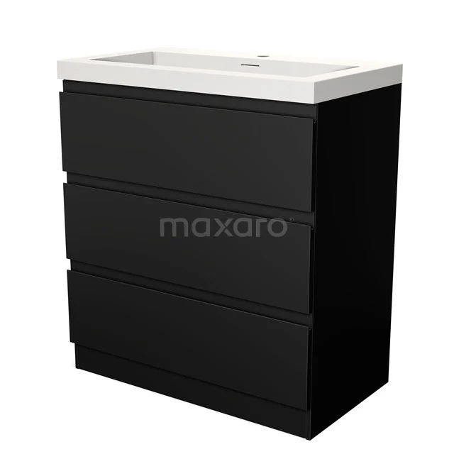 Modulo Vanity units with basin | 80 cm Matte black Handle-less front Solid surface 3 standing drawers BMW19S-00037