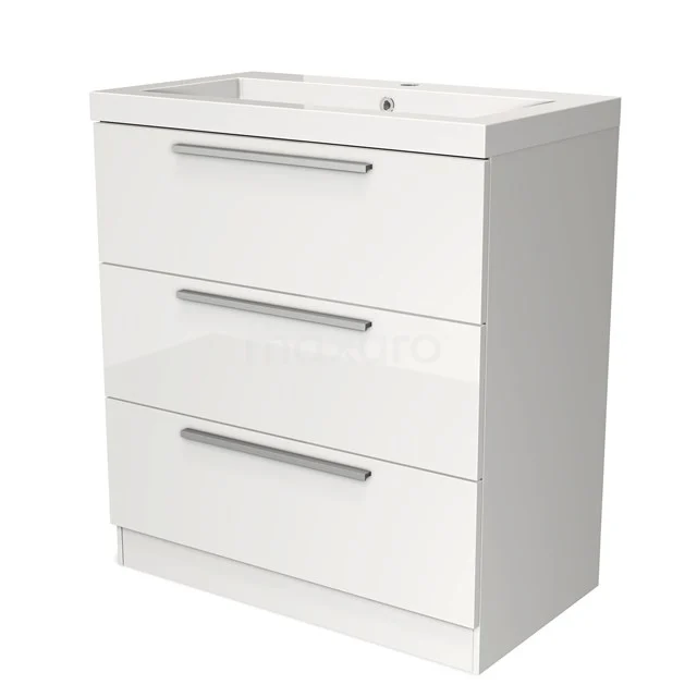 Modulo Vanity units with basin | 80 cm High-gloss white Flat front Mineral marble 3 standing drawers BMW19S-00051