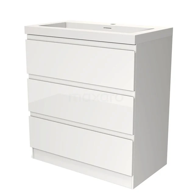 Modulo Vanity units with basin | 80 cm High-gloss white Handle-less front Solid surface 3 standing drawers BMW19S-00085