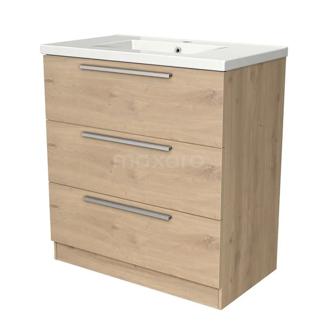 Wooden vanity units with basin, 3 drawers and modern metal handles. Perfect for stylish bathroom storage.