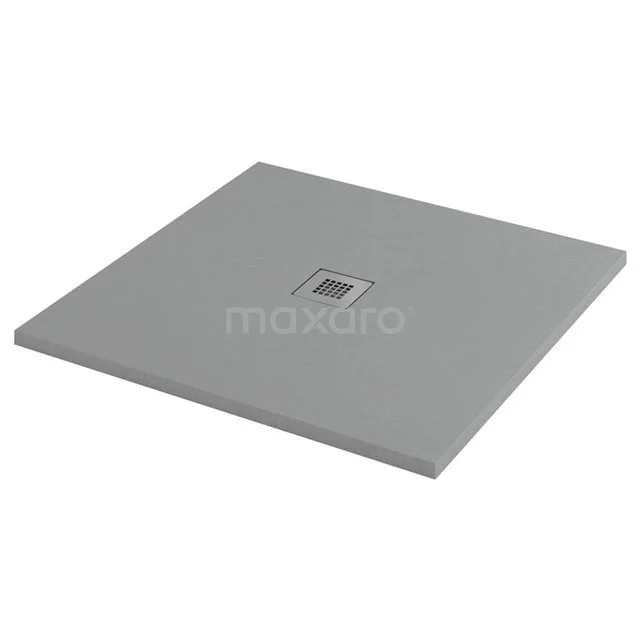 Duschwanne / Duschtasse 80x80cm Quadratisch Mineralguss Grau DBLS0808DG-RDG Viereckige graue Duschwanne aus Keramik mit zentralem Abfluss, perfekt für ein modernes Badezimmer.