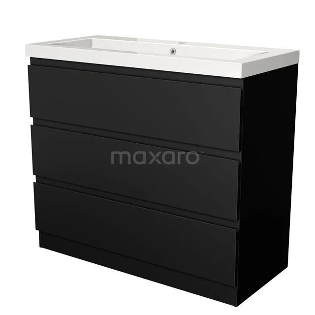 Modulo Vanity units with basin | 100 cm Matte black Handle-less front Mineral marble 3 standing drawers BMW19S-00171