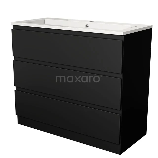 Modulo Vanity units with basin | 100 cm Matte black Handle-less front Mineral marble 3 standing drawers BMW19S-00174