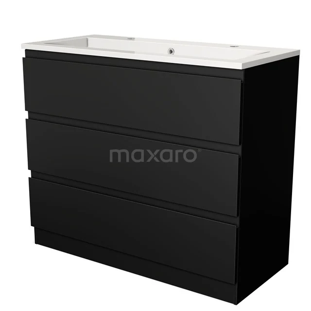 Modulo Vanity units with basin | 100 cm Matte black Handle-less front Mineral marble 3 standing drawers BMW19S-00175
