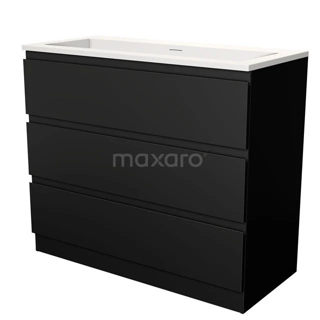 Modulo Vanity units with basin | 100 cm Matte black Handle-less front Solid surface 3 standing drawers BMW19S-00177