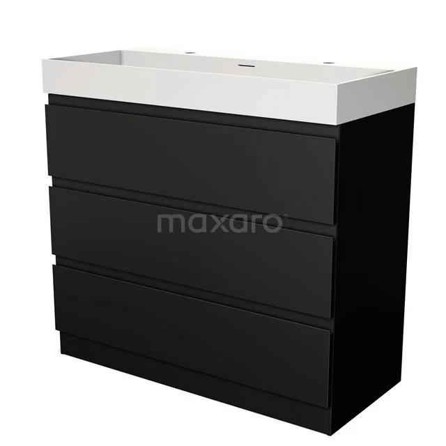 Modulo Vanity units with basin | 100 cm Matte black Handle-less front Solid surface 3 standing drawers BMW19S-00180