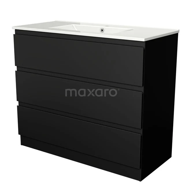 Modulo Vanity units with basin | 100 cm Matte black Handle-less front Ceramic 3 standing drawers BMW19S-00185
