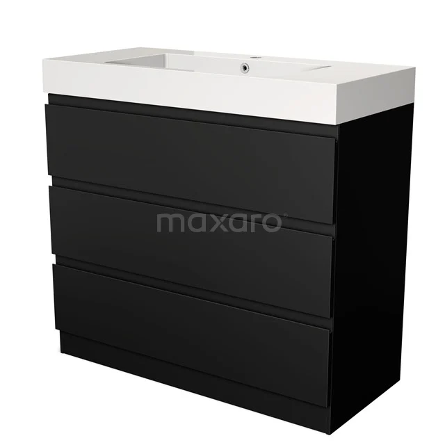Modulo Vanity units with basin | 100 cm Matte black Handle-less front Mineral marble 3 standing drawers BMW19S-00187