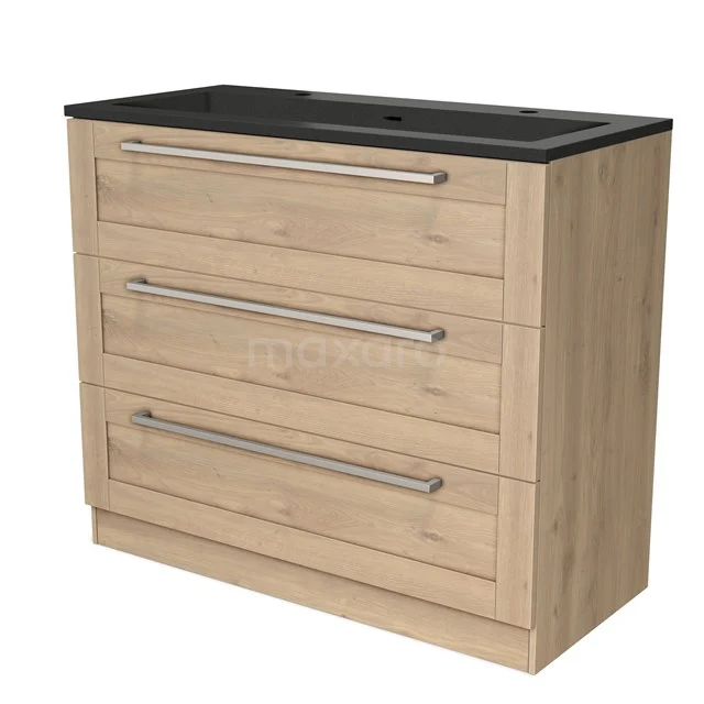 Modulo Badkamermeubel met wastafel | 100 cm Lichtbruin eiken Kader front Quartz 3 lades staand BMW19S-00282
