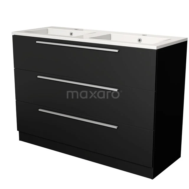 Modulo Vanity units with basin | 120 cm Matte black Flat front Mineral marble 3 standing drawers BMW19S-00292