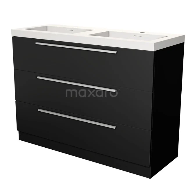 Modulo Vanity units with basin | 120 cm Matte black Flat front Solid surface 3 standing drawers BMW19S-00293