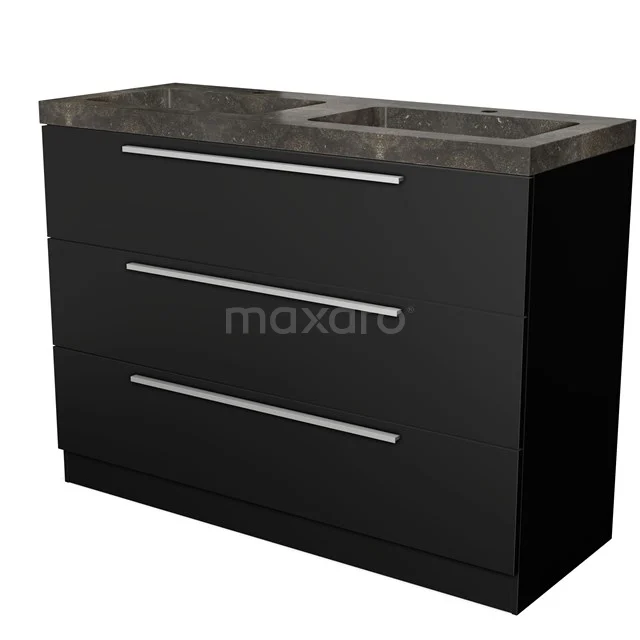 Modulo Vanity units with basin | 120 cm Matte black Flat front Natural stone 3 standing drawers BMW19S-00295