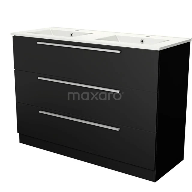 Modulo Vanity units with basin | 120 cm Matte black Flat front Ceramic 3 standing drawers BMW19S-00300