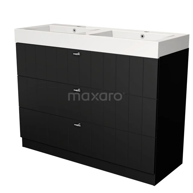 Modulo Bathroom furniture with sink | 120 cm Matte black Slat front Mineral marble 3 standing drawers BMW19S-00315 Black bathroom unit with double basin, three drawers and modern design, ideal for stylish and functional bathrooms.