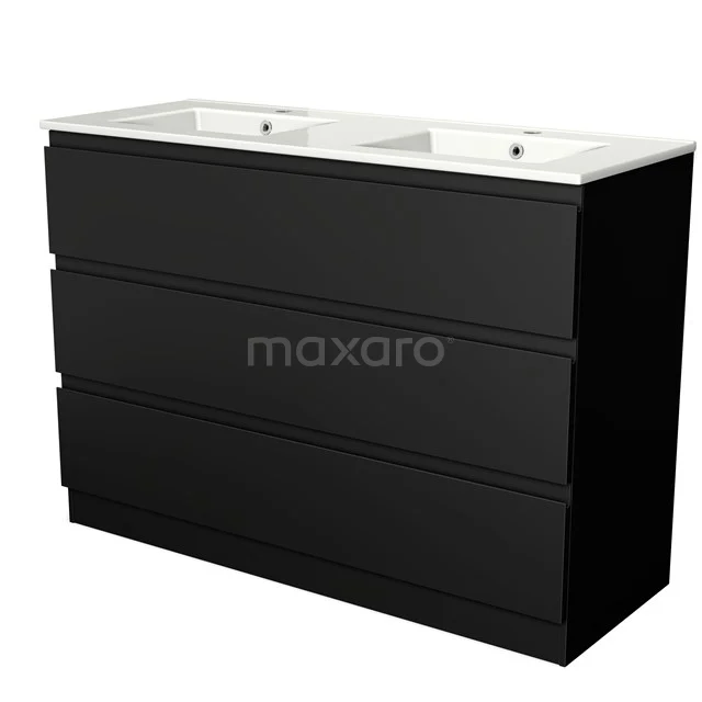 Modulo Vanity units with basin | 120 cm Matte black Handle-less front Ceramic 3 standing drawers BMW19S-00317