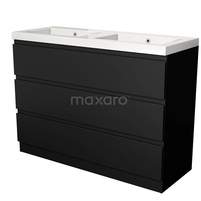 Modulo Vanity units with basin | 120 cm Matte black Handle-less front Mineral marble 3 standing drawers BMW19S-00318