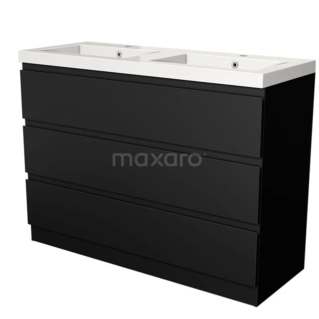 Modulo Vanity units with basin | 120 cm Matte black Handle-less front Mineral marble 3 standing drawers BMW19S-00319