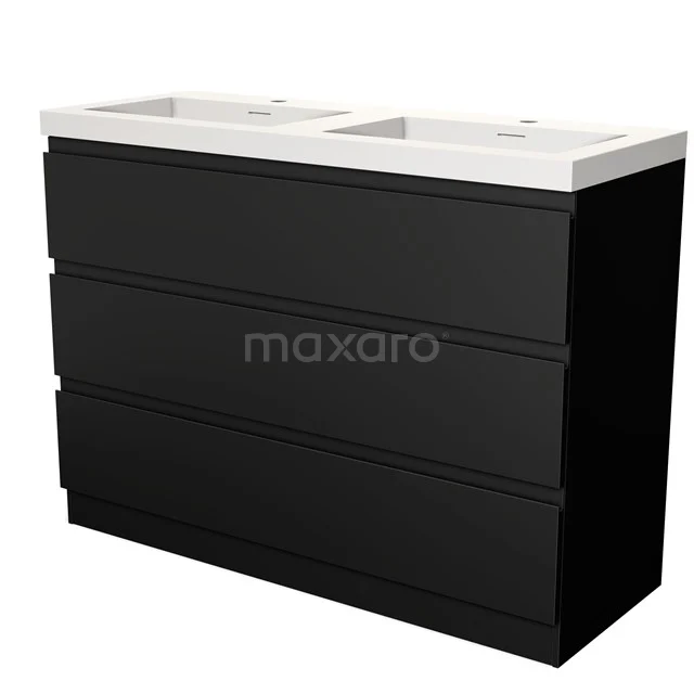 Modulo Vanity units with basin | 120 cm Matte black Handle-less front Solid surface 3 standing drawers BMW19S-00321