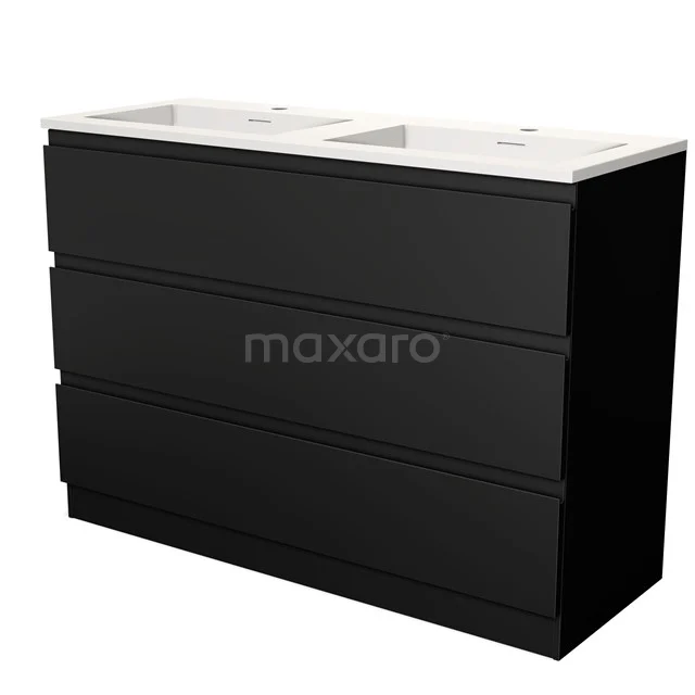 Modulo Vanity units with basin | 120 cm Matte black Handle-less front Solid surface 3 standing drawers BMW19S-00322