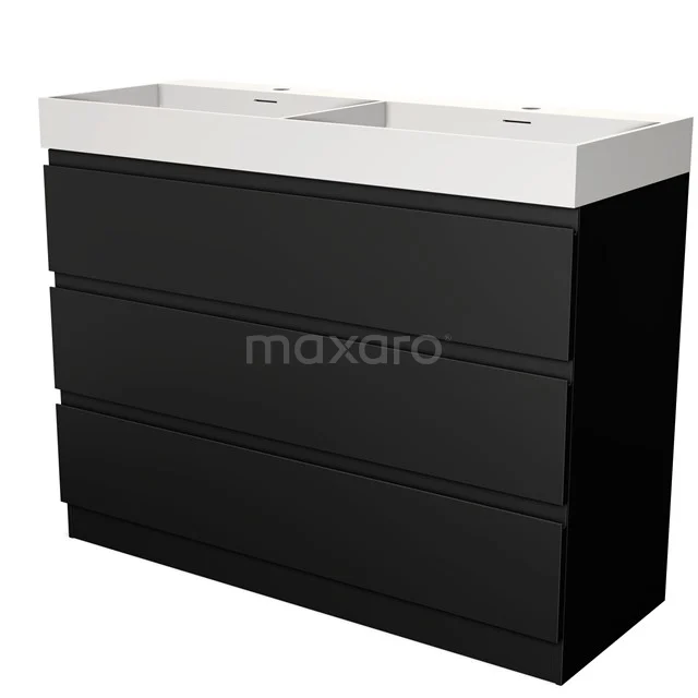 Modulo Vanity units with basin | 120 cm Matte black Handle-less front Solid surface 3 standing drawers BMW19S-00324