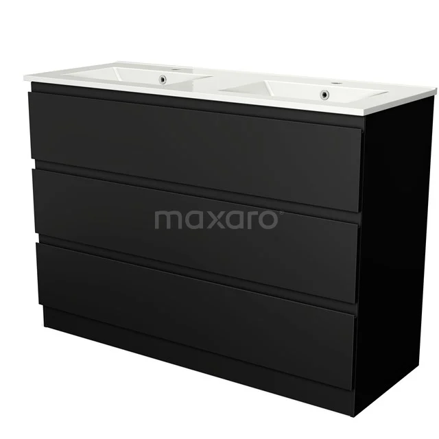 Modulo Vanity units with basin | 120 cm Matte black Handle-less front Ceramic 3 standing drawers BMW19S-00327