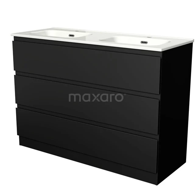 Modulo Vanity units with basin | 120 cm Matte black Handle-less front Ceramic 3 standing drawers BMW19S-00330