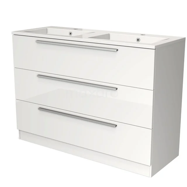 Modulo Vanity units with basin | 120 cm High-gloss white Flat front Mineral marble 3 standing drawers BMW19S-00334