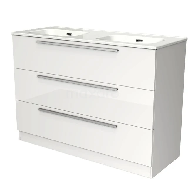 Modulo Vanity units with basin | 120 cm High-gloss white Flat front Ceramic 3 standing drawers BMW19S-00344