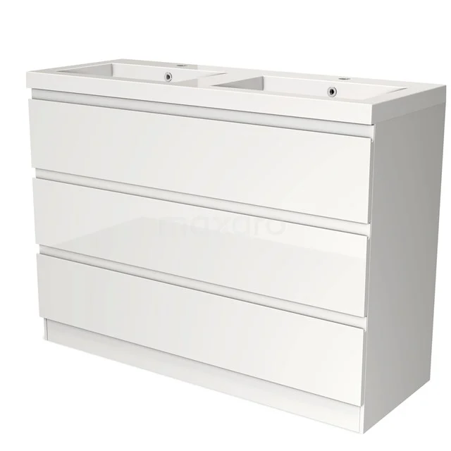 Modulo Vanity units with basin | 120 cm High-gloss white Handle-less front Mineral marble 3 standing drawers BMW19S-00361