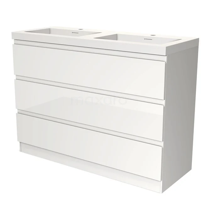 Modulo Vanity units with basin | 120 cm High-gloss white Handle-less front Solid surface 3 standing drawers BMW19S-00363