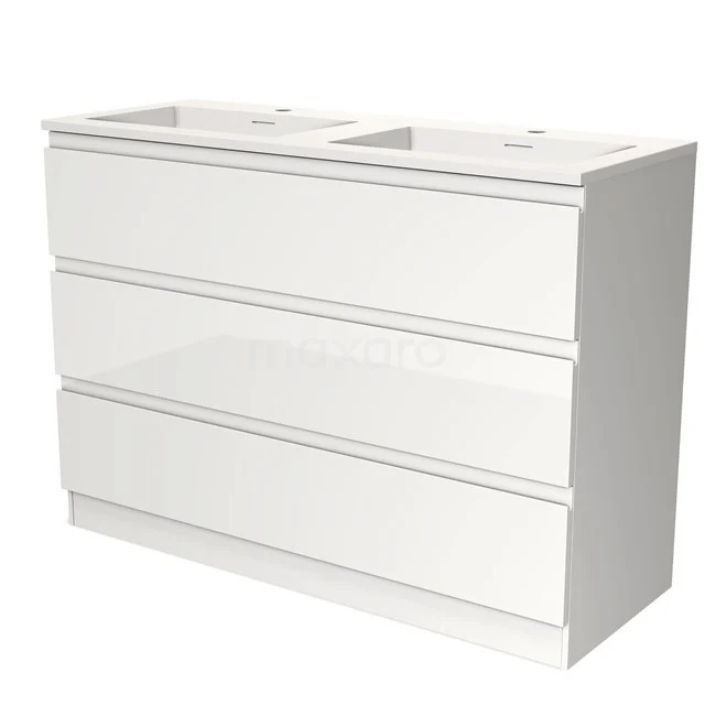 Modulo Vanity units with basin | 120 cm High-gloss white Handle-less front Solid surface 3 standing drawers BMW19S-00364