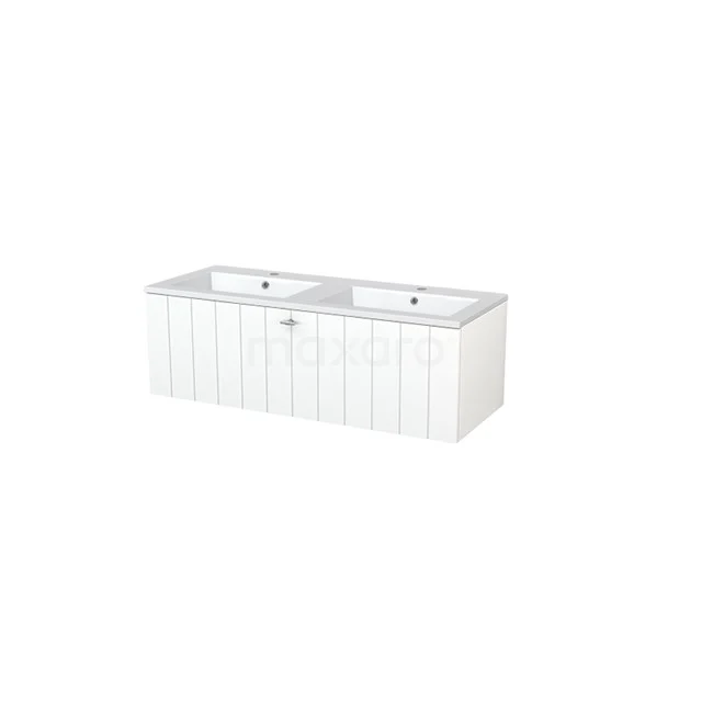 Modulo+ Bathroom furniture with sink | 120 cm Matte white Slat front Mineral marble 1 drawer BMP005415 Double basin in white with base unit, ribbed finish; stylish bathroom unit made of durable materials, perfect for modern bathrooms.