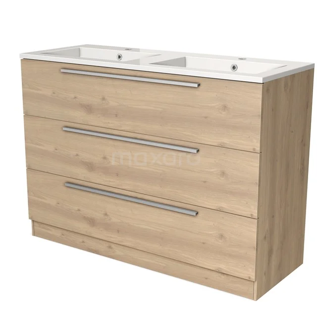 Modulo Vanity units with basin | 120 cm Light brown oak Flat front Mineral marble 3 standing drawers BMW19S-00376