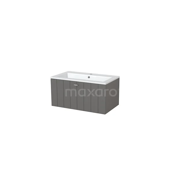 Modulo+ Bathroom furniture with sink | 80 cm Basalt Slat front Mineral marble 1 drawer BMP005426 Grey freestanding bathtub with white interior, modern panels and sleek design; perfect as an eye-catcher in any bathroom.