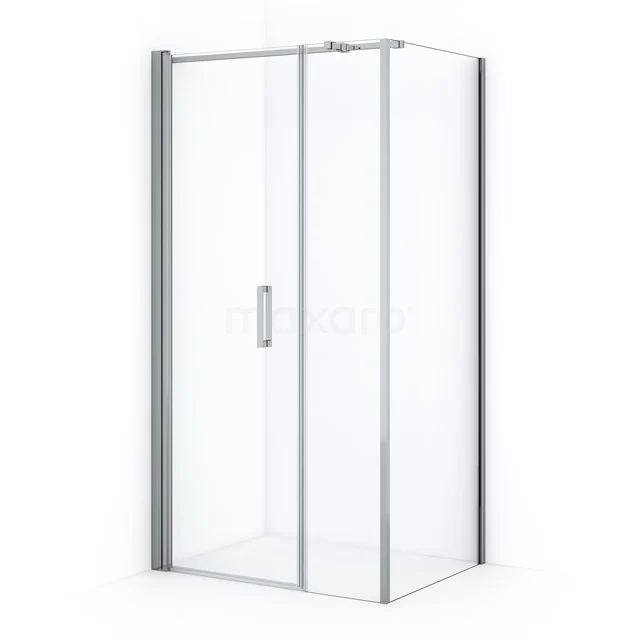 Glass shower enclosure with silver frame and sliding door, perfect for a modern bathroom.