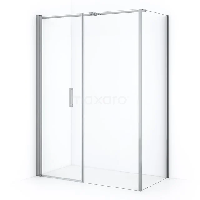 Glass shower enclosure with silver profiles, sliding door and sleek design, ideal for a modern bathroom.
