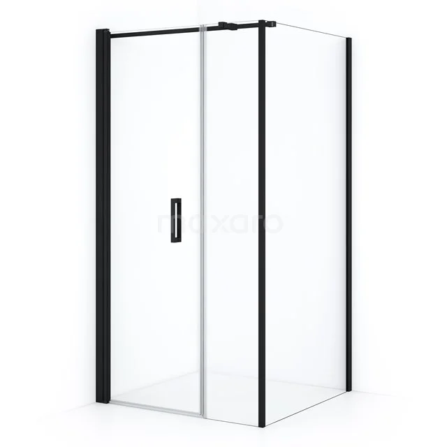 Duschkabine quadratisch, Schwarz Rahmen, Klarglas, Eckeinsteig, modernes Design, perfekt für ein stilvolles Badezimmer.