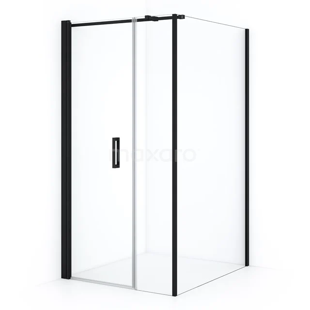 Diamond Shower cabin | 110x100 cm Matte black Clear glass Pivot door Rectangle CDC106114310MBN Shower enclosure with black frame and glass doors, sleek design for a modern bathroom.