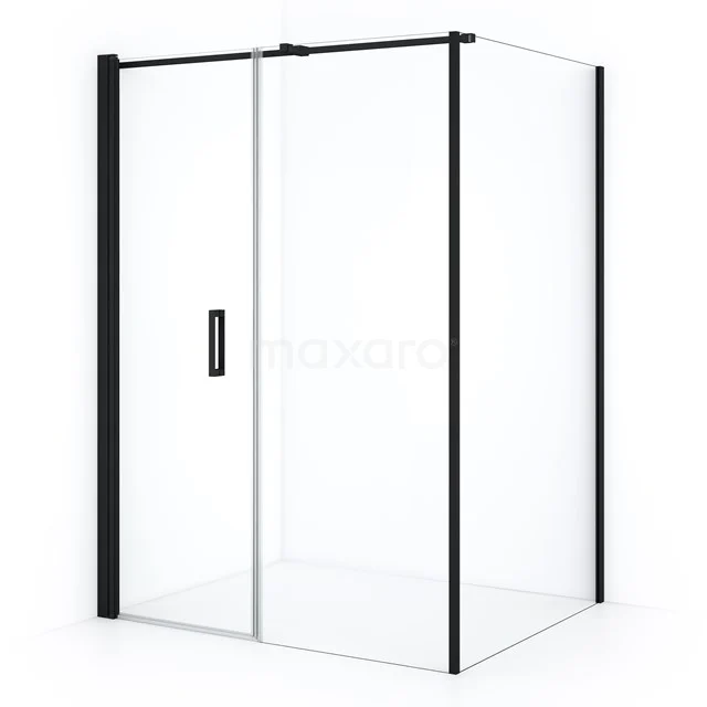 Diamond Shower cabin | 140x120 cm Matte black Clear glass Pivot door Rectangle CDC107127310MB Shower enclosure with black profiles, clear glass and sliding door, modern design for stylish bathroom design.