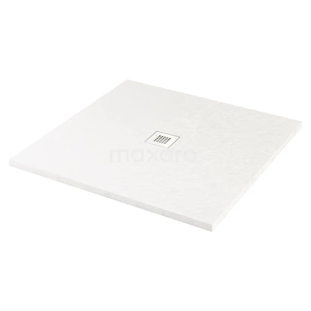 Duschwanne / Duschtasse 100x100cm Quadratisch Mineralguss Matt Weiß DBLS1010W-RW Viereckige weiße Duschfläche, Keramik, mit zentralem Abflussrost; ideal für moderne Badezimmergestaltungen.