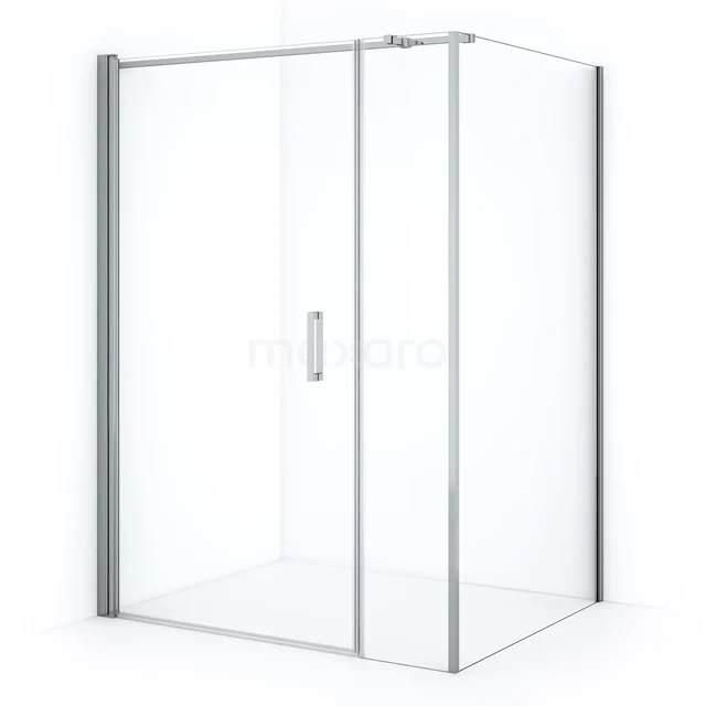 Glass shower enclosure with silver profiles, corner model with sliding door, ideal for a modern bathroom.