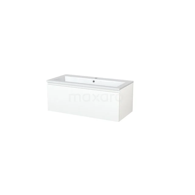 Modulo+ Vanity units with basin | 100 cm Matte white Handle-less front Mineral marble 1 drawer BMP005452 Rectangular white acrylic bathtub, modern design, ideal for luxury bathroom interiors.