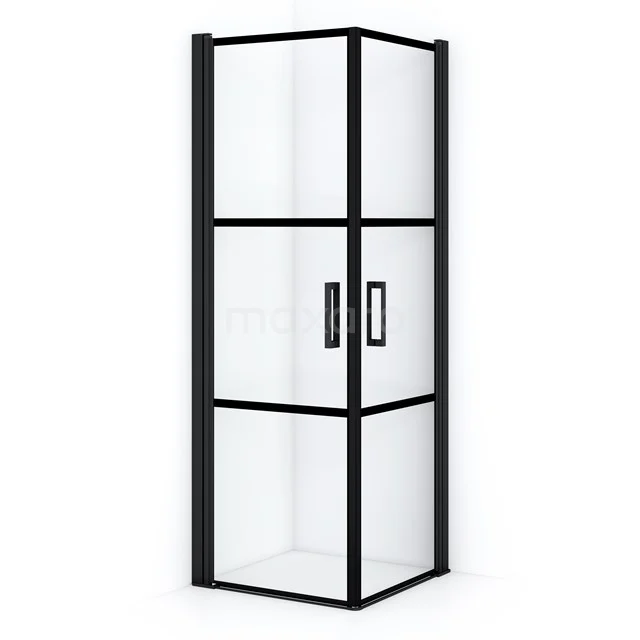 Duschkabine Diamond 60x60cm aus klarem Sicherheitsglas mit schwarzen Streifen Matt Schwarz CDE1060618MB Schwarze quadratische Duschkabine mit Glasplatten, metallischen Haltegriffen und modernem Design, ideal für moderne Bäder.