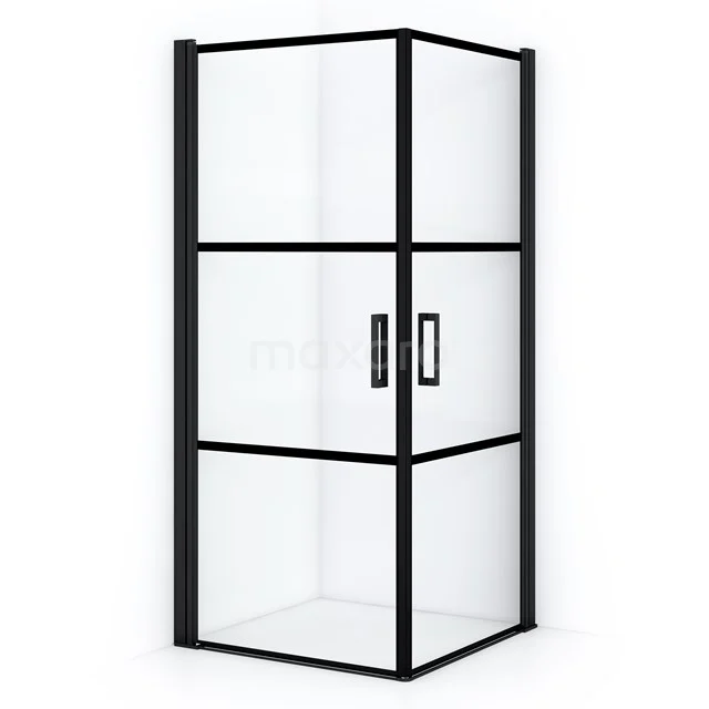 Schwarze rechteckige Duschkabine mit Klarglas und Stahlrahmen, ideal als moderne Badezimmerlösung.