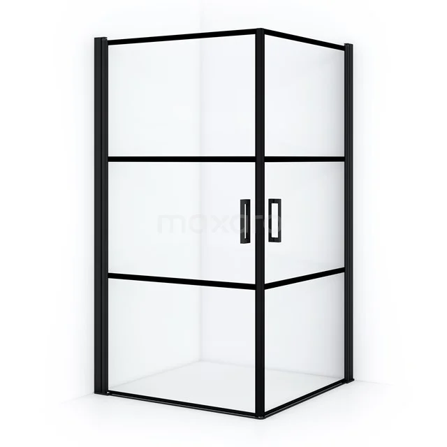 Diamond Shower enclosure | 90x90 cm Matte black Clear with 4 black stripes Pivot door Square CDE1090918MBN