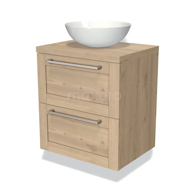 Modulo Plato Vanity units for countertop basin | 60 cm Light brown oak Frame front Light brown oak worktop 2 Stacked drawers BMK17-00013