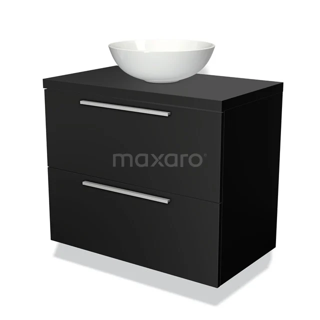 Modulo Plato Vanity units for countertop basin | 80 cm Matte black Flat front Matte black worktop 2 Stacked drawers BMK17-00022