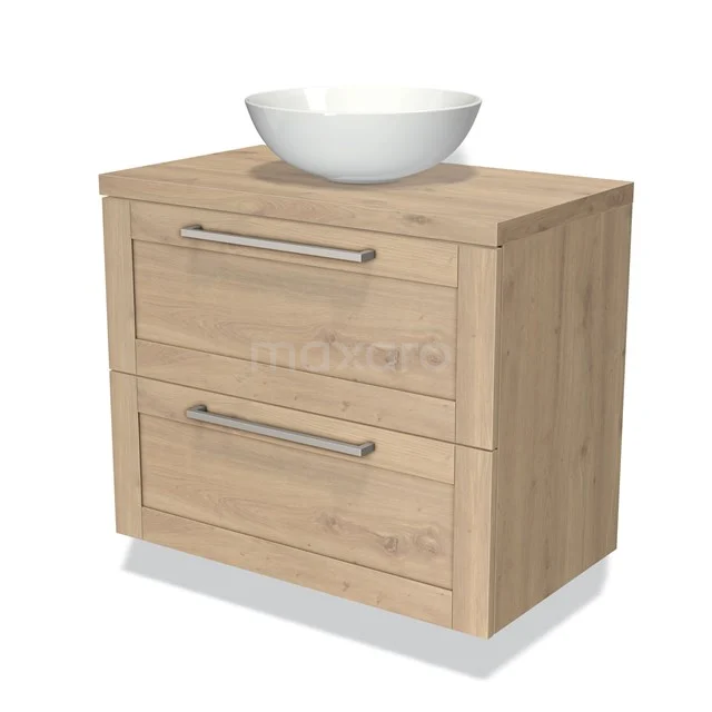 Wooden vanity units with basin, light oak, two drawers with metal handles, modern design, perfect for any bathroom style.