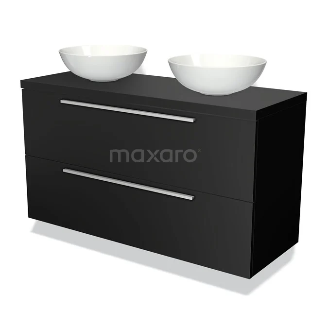 Modulo Plato Vanity units for countertop basin | 120 cm Matte black Flat front Matte black worktop 2 Stacked drawers BMK17-00064