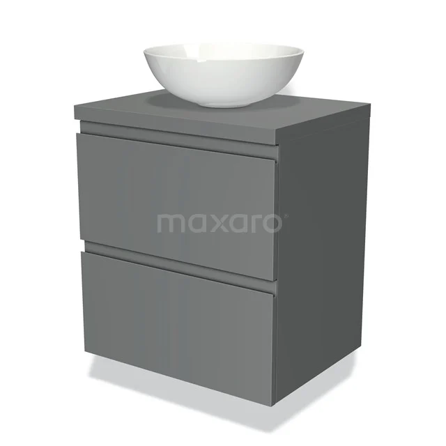 Graue Badmöbel mit modernem Waschbecken, schicker Verarbeitung, zwei Schubladen und Hochglanzdesign.